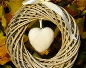 Wreath with white felted heart ornament