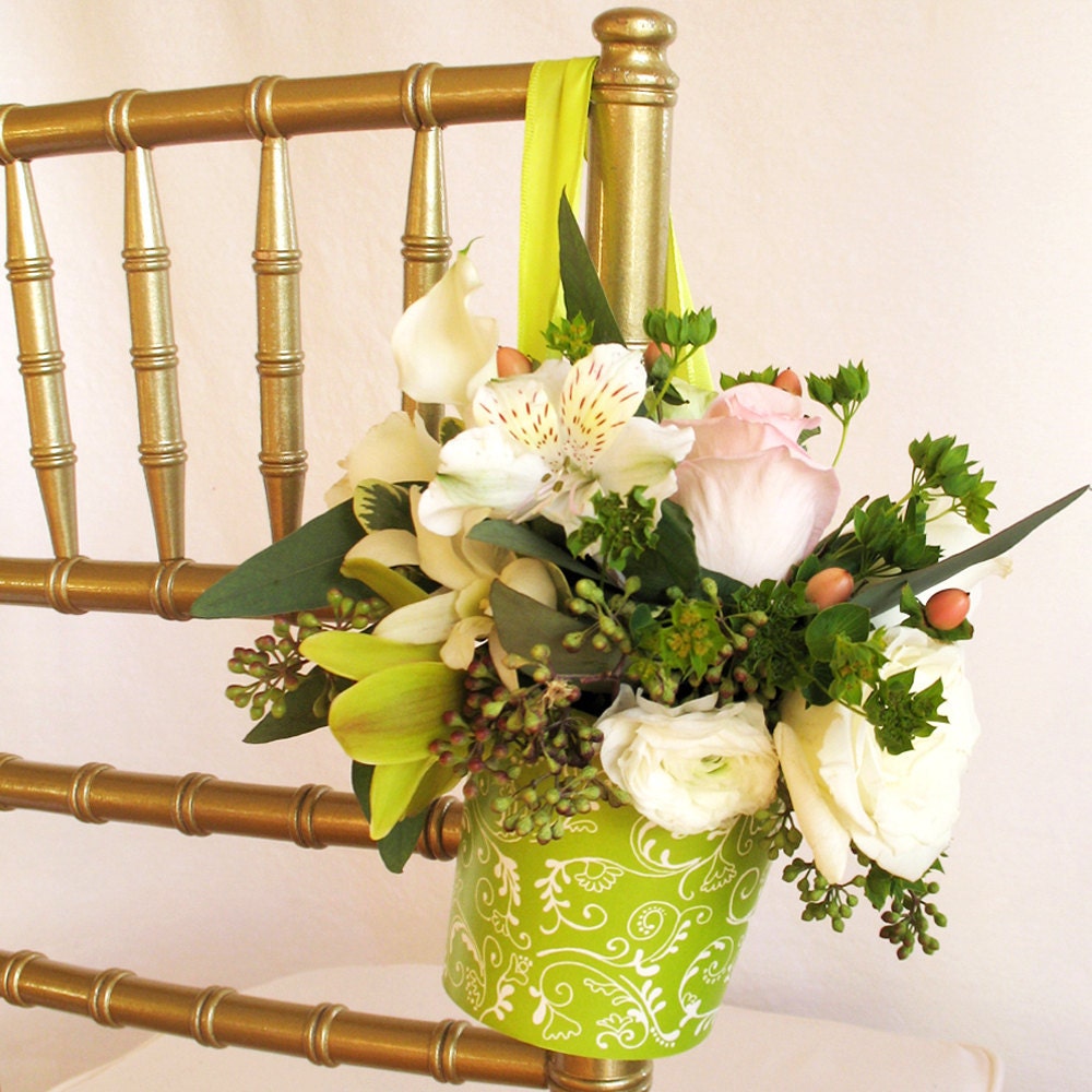 Wedding Aisle Decorations AND Reception Centerpieces in sweet Damask & Polka Dot flower vases. Set of 12
