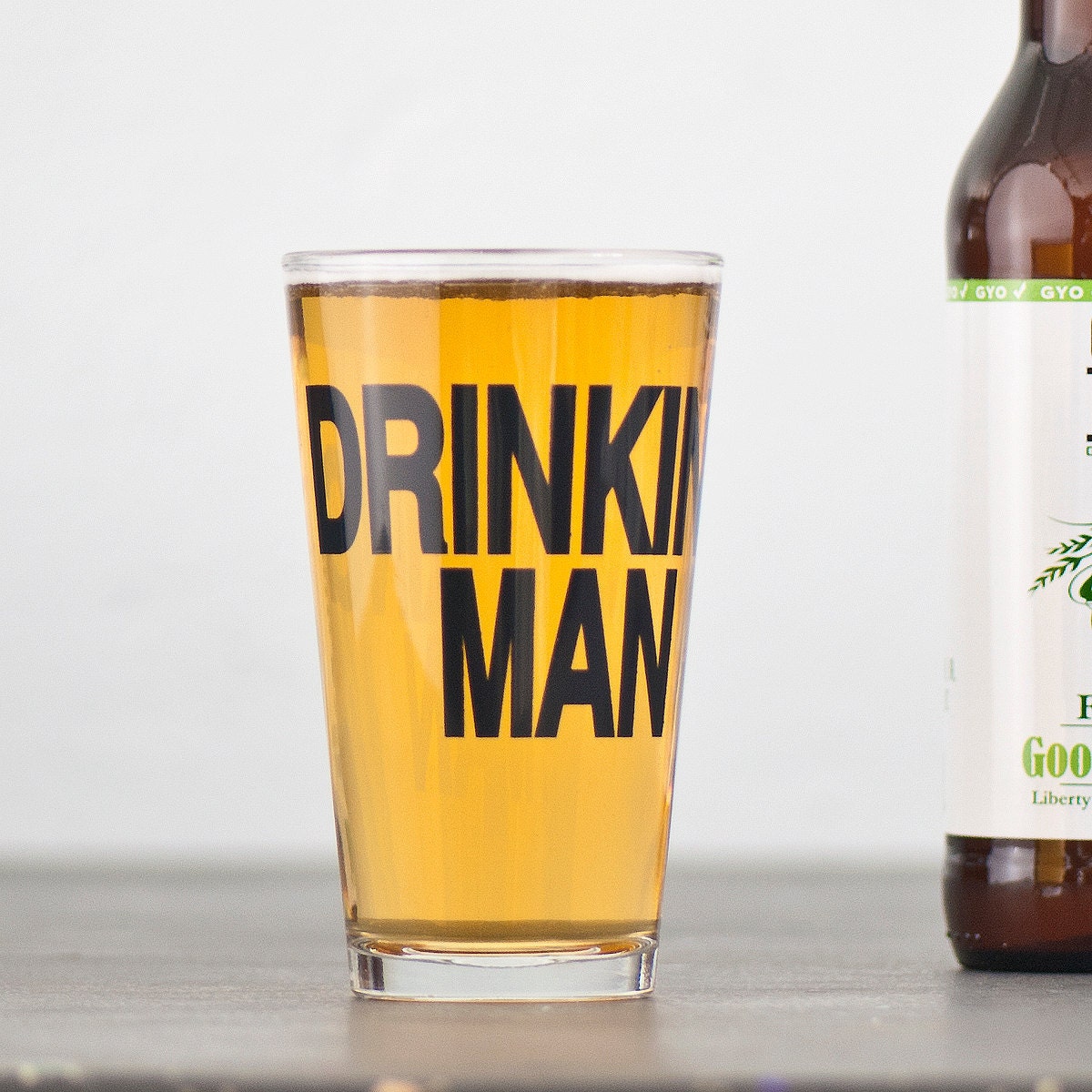 Drinking Man- 2 hand printed pint glasses - dark charcoal