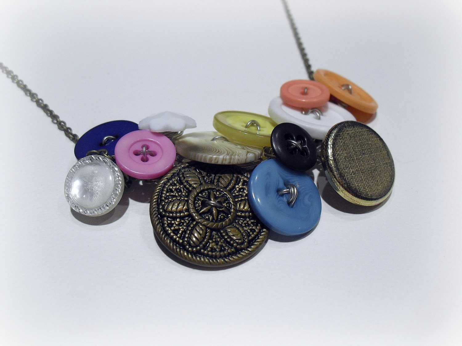 Button Necklace on Brass Chain