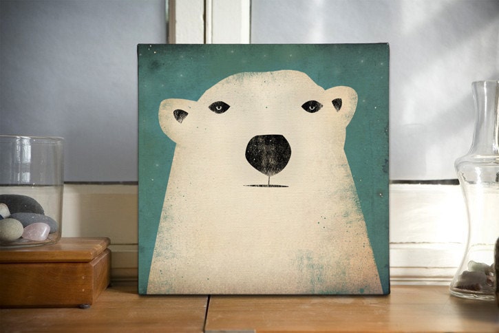 POLAR BEAR Potrait Graphic Wall Art Gallery Wrapped Canvas Panel 12x12x1.5 inch  signed Ready to Hang