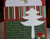 Handmade CHRISTMAS HOLIDAY Card, Pull Out Tag Style, Handcut and Glittered Tree