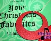 Red glitter Vinyl Record necklace -- large