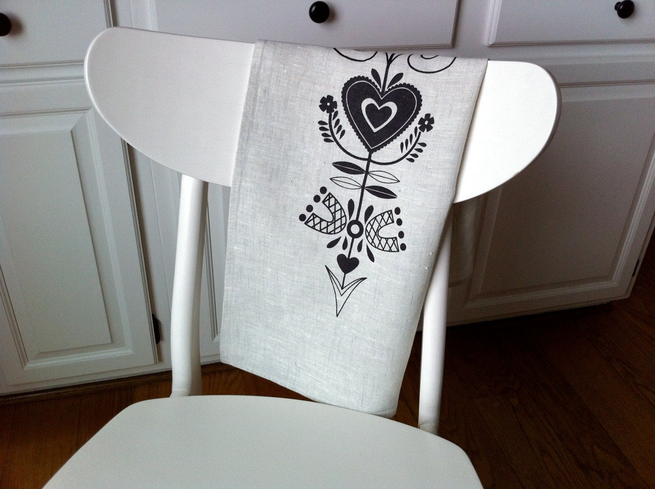 Dutch Heart - linen tea towel (black on natural)