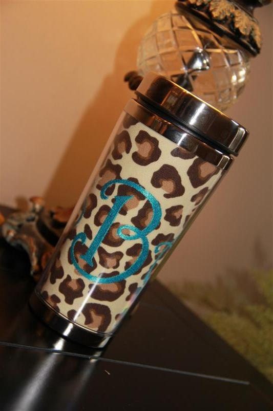 Personalized Embroidered Coffee Mug Travel Beverage Tumbler Stainless Steel LEOPARD