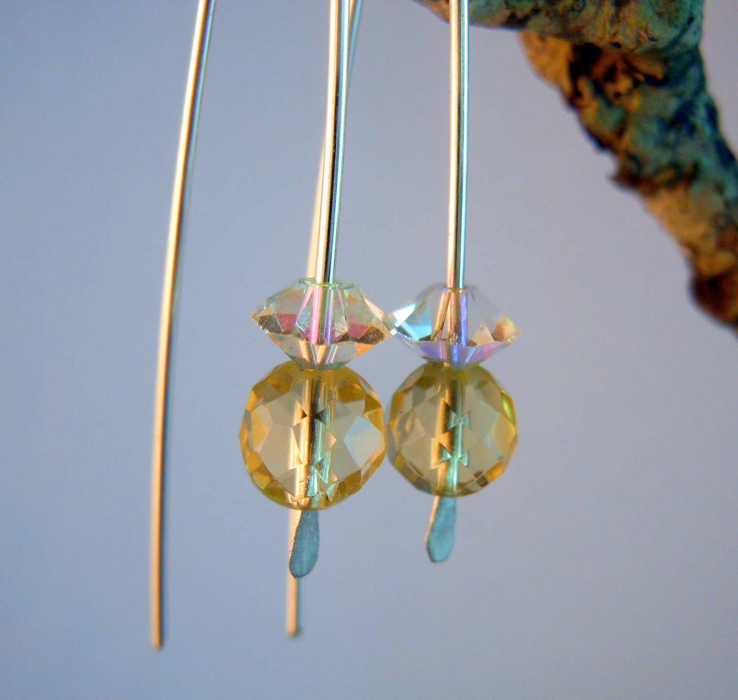 Lemon Quartz and Swarovski Crystal Modern Sterling Silver Earrings