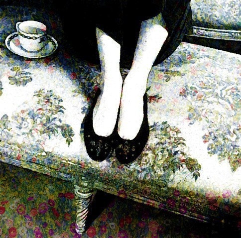 BOGO SALE  Sale..Free Shipping..Fine Art Print, Giclee Archival Print, Photomontage, Collage, Painted Photographs, Slippers and Tea (Print)