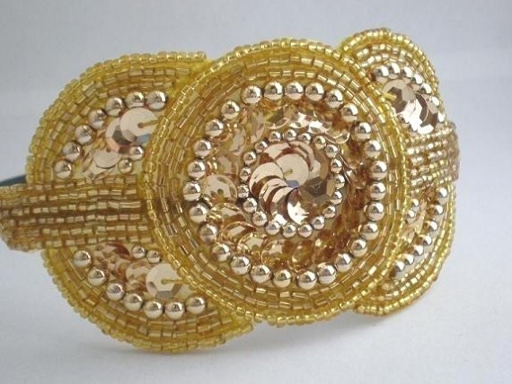 Bridesmaid Headband - Art Deco Headband - Gold Triple Circle Sequin and Bead Headband - The Madeline - DanaCastle