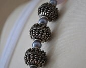 Agate Necklace with Handmade Silver Beads