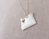 Oregon State Necklace in Silver - Handmade with Heart Cutout