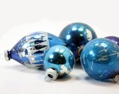 Set of 5 Vintage Blue Glass Christmas Ball Ornaments - Shabby Charm