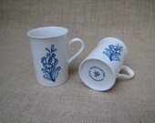 Porcelain Coffee Tea Mugs with Nordic Flower Pattern Set of Two