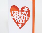 Papercut Valentine or Anniversary Card - Crazy About You - Hand Cut To Order - Any Colour