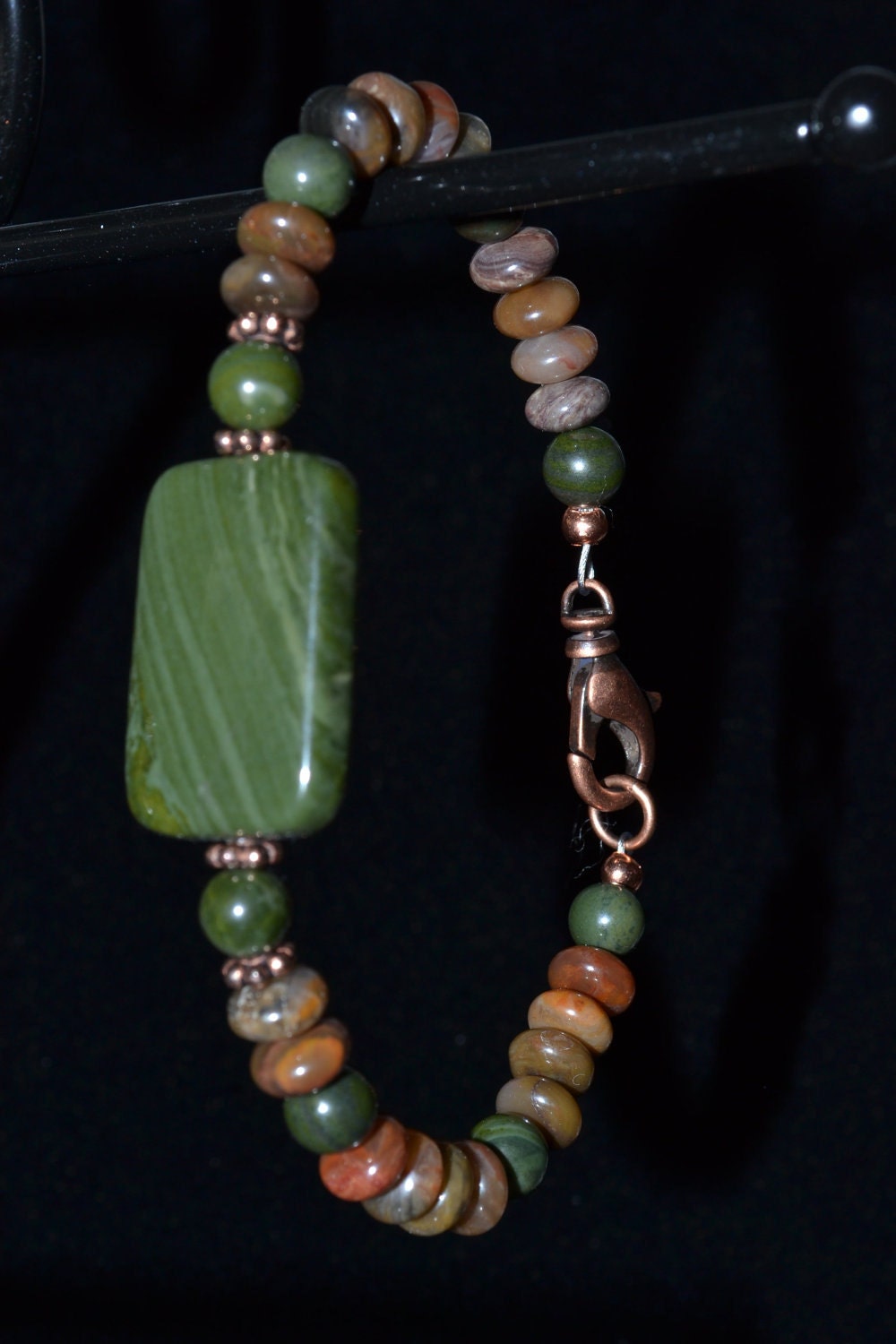 0131 African Green and African Fire Lace Jade Bracelet