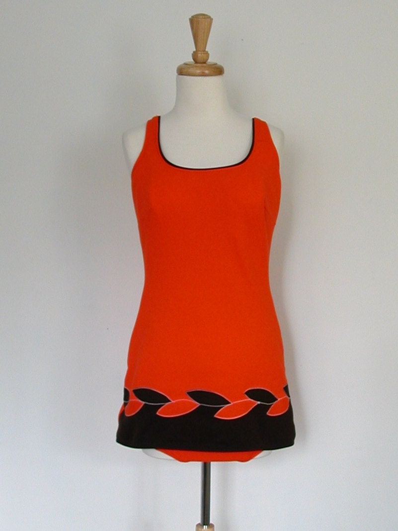 Pin Up Swimsuit  - 1960s swimwear one piece orange swimsuit 60s bathing suit M L