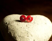 Red and Silver Button Stud Earrings