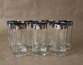 Silver Rimmed Cocktail Glasses, Set of 7 Highballs.