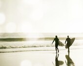 Surfer Photograph Art - Silver Sunshine reflection sepia bokeh him men gray green beach photograph sparkle modern minimalist Photograph