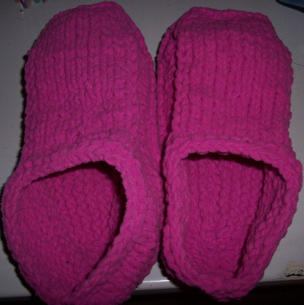 Handknit Pink Slipper Socks, Gift for Women, size large