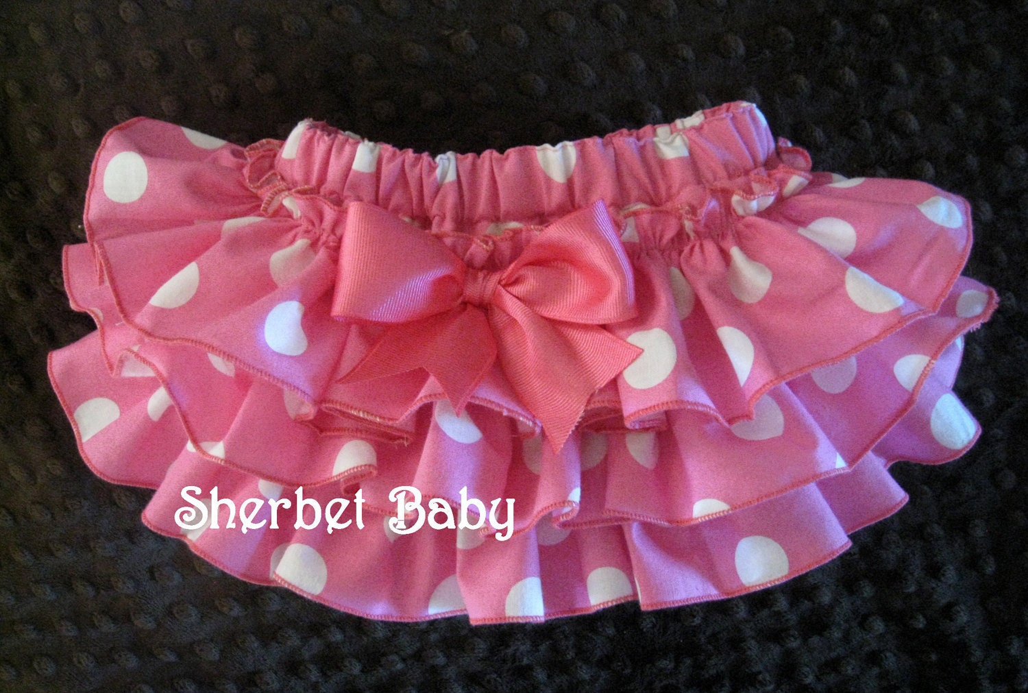 Original Sassy Pants Ruffle Diaper Cover Panty Big Dots Hot Pink Polka Dots Choice of Bow Color