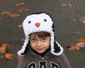 Crocheted Christmas  Winter Aviator / Bomber Penguin Hat - Made To Order