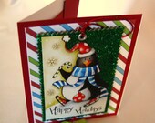 Shimmery Penguin Christmas Ornament Greeting Card