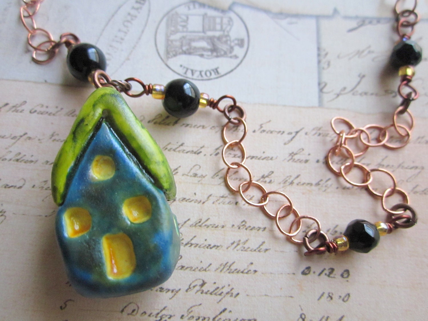 Pendant Necklace with House on Copper Chain, Sale