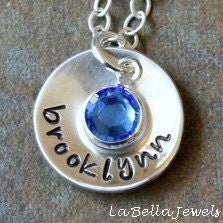Custom Personalized Hand Stamped Petite Name with Birthstone Pendant Charm Add On