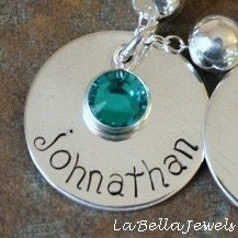 Custom Personalized Hand Stamped Medium Disc Tag with Birthstone Pendant Charm Add On