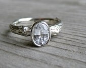 Oval White Sapphire Wide Twig Ring in Gold