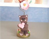 Photo holder Kitty - cute cat, wood wire picture holder gift mothers day children decor