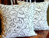 Black and Off  White Decorative Pillow Covers - Two 18 Inch
