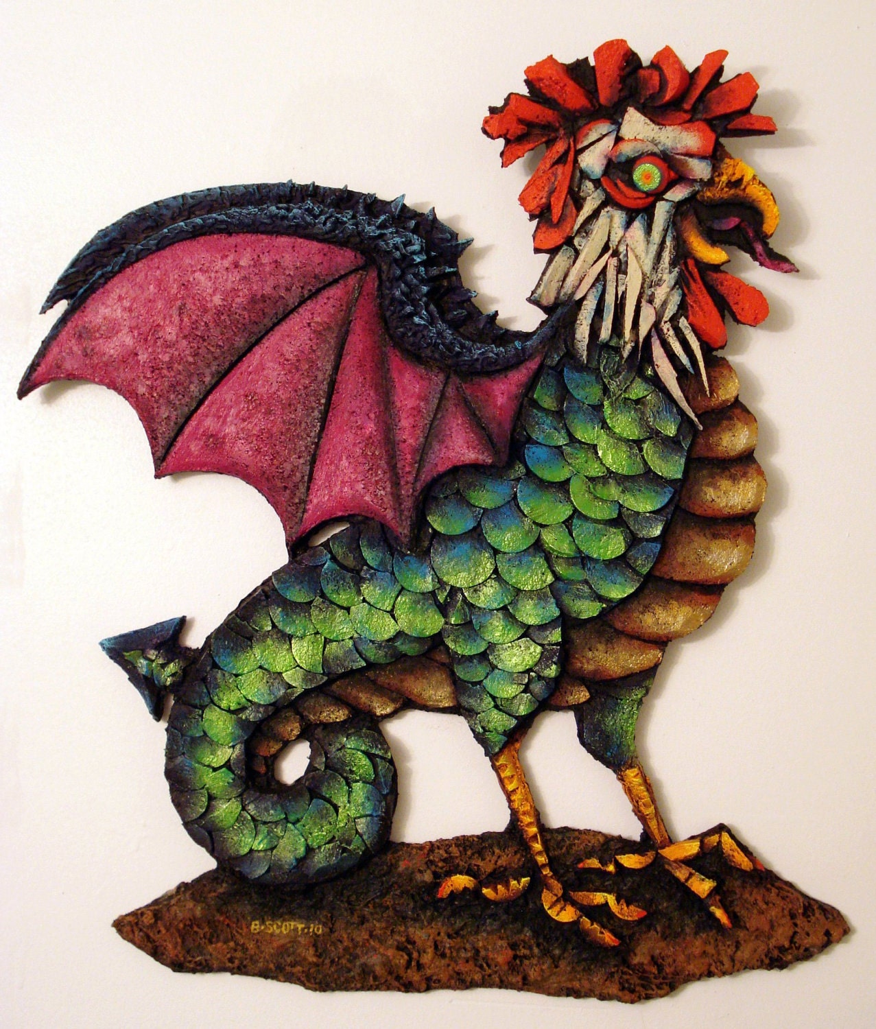 Folk Art Cork Carving - Cockatrice Legendary Elizabethan Rooster Dragon