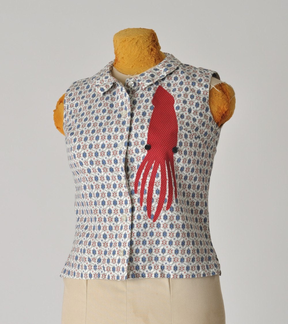 squid shirt - 1950's vintage women small