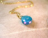 Mystic Teal Chalcedony, Gold Necklace