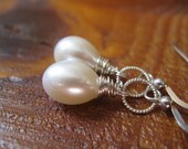 Teardrop Pearl, Silver Earrings