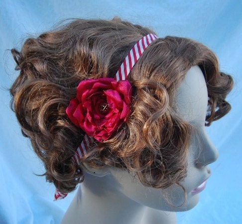 Reserved  Tannis- Handmade recycled red satin & ladybug center. perfect for holiday hair accessory. you choose attachment