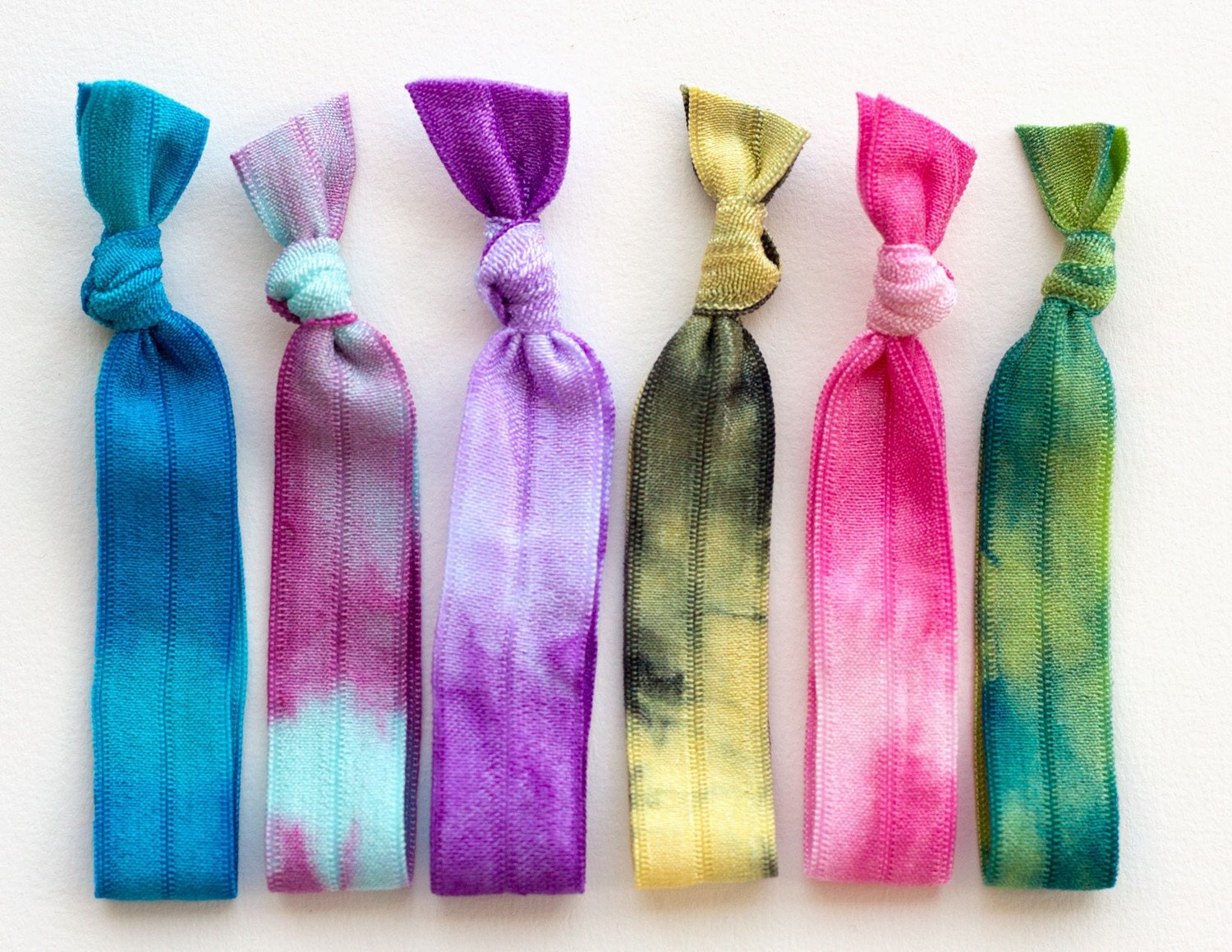 The Spring Tie Dye Hair Tie Package - 6 Elastic Tie Dye Hair Ties that Double as Bracelets by Mane Message on Etsy