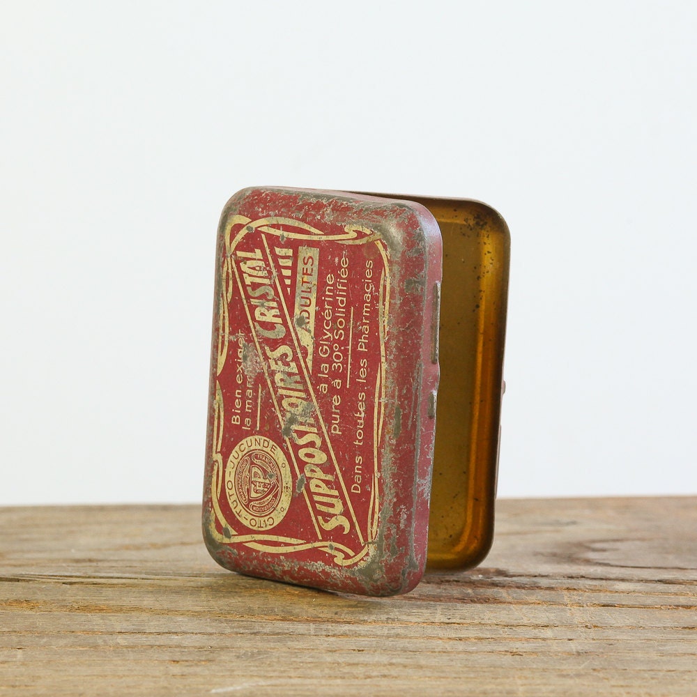 Vintage Maroon French Pharmacy Lozenge Tin Box