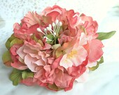 Hair Flower, Brooch, Clip,  Fascinator, Heapiece, Hairpiece, Wedding, Bridal, Hair Accessory, Large, Coral, Pink, Salmon, Peach, Women