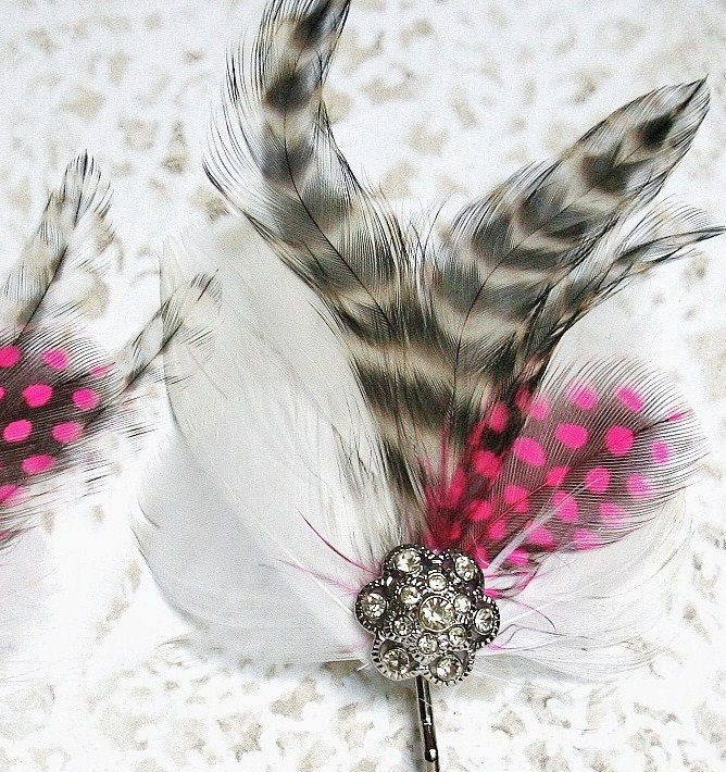 Feather Fascinator Hair Pins, Wedding Hair Accessories, Bridal, White, Pink, Black, Hair Accessory