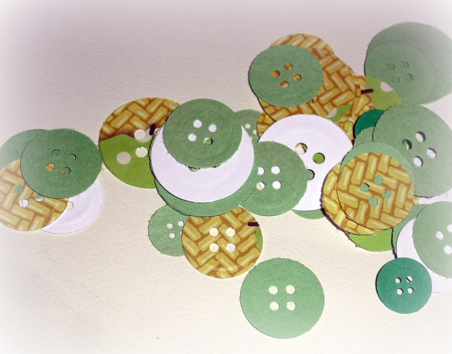 50 Button Die Cuts Green and Yellow