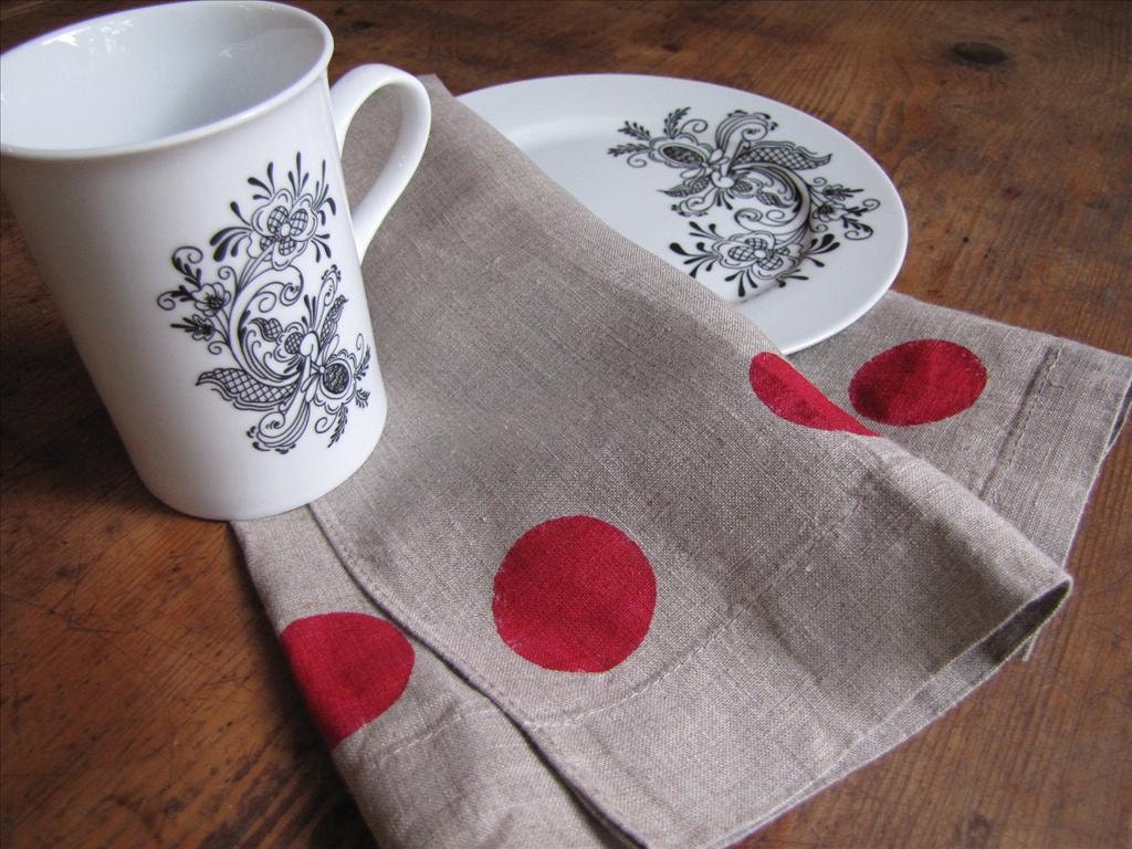 Organic Linen Polka Dot Kitchen Towel in Red