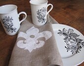 Organic Linen Fleur de Lis Kitchen Towel