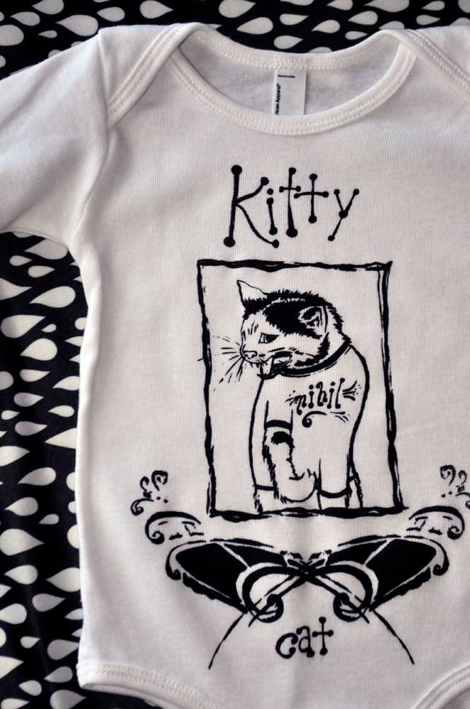 HISSING KITTY Cat Long sleeve ONESIE for Babies Newborns to 24 months, in hand dyed Hot Pink or White
