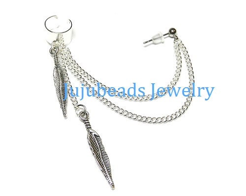READY to be SHIPPED Feather Dangle Chain Ear Cuff