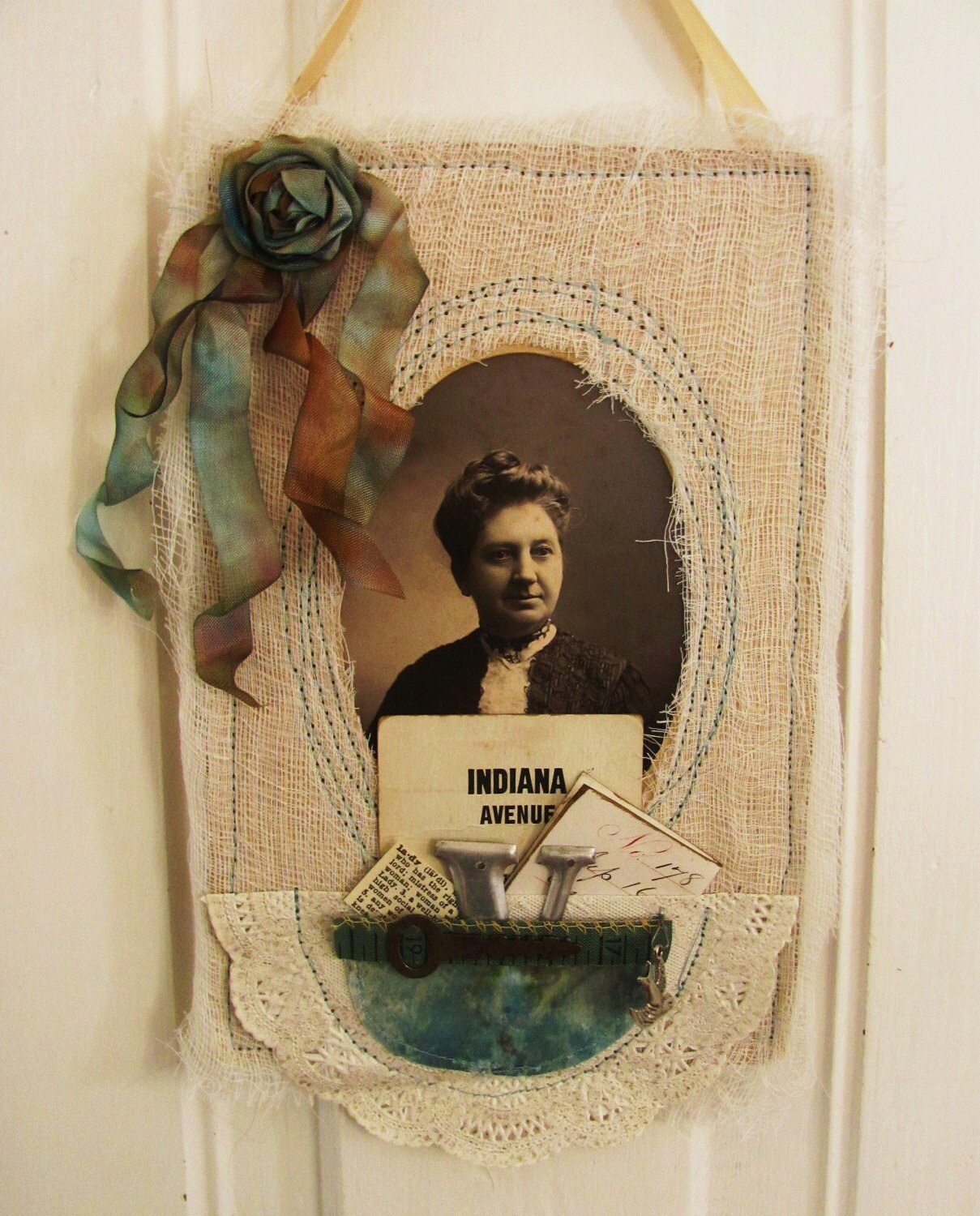 meet violet... altered collage of cabinet card with hand dyed ribbon