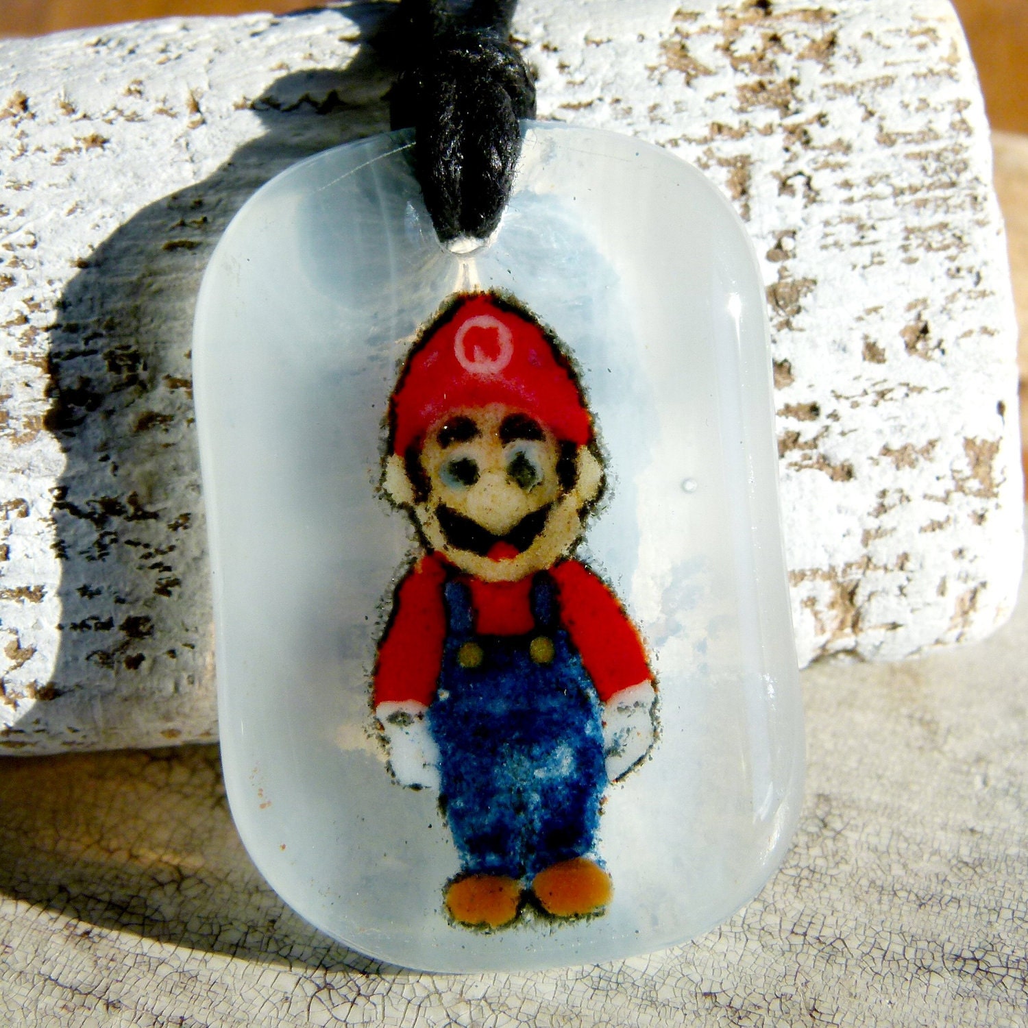 Mario Bros -  fused glass pendant