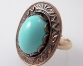 SALE ---- Vintage Adjustable 12K Gold Filled Band And Faux Turquoise Ring - MindiLynJewelry