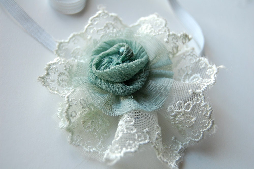 Green  Shabby Chic Infant Headband (Size 0-6 Months)